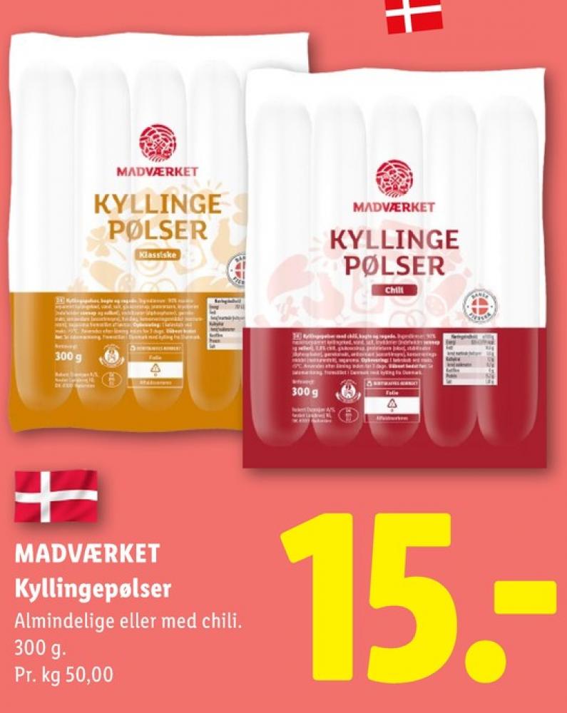 Madværket, kyllingepølser Klassiske