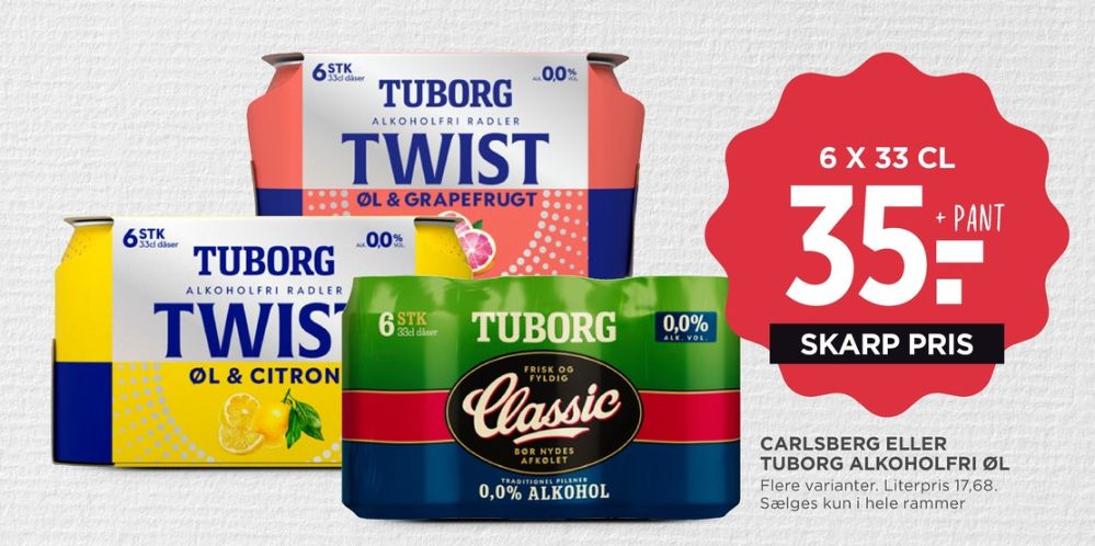 Tuborg Classic 0,0, Øl - Alkoholfri 6 pk.