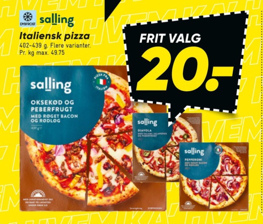 Salling, Oksekød og peberfrugt røget bacon rødløg pizza