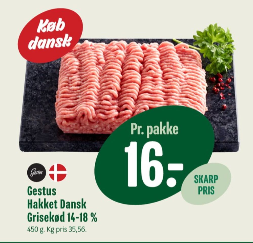 Gestus, Hakket grisekød 14-18%