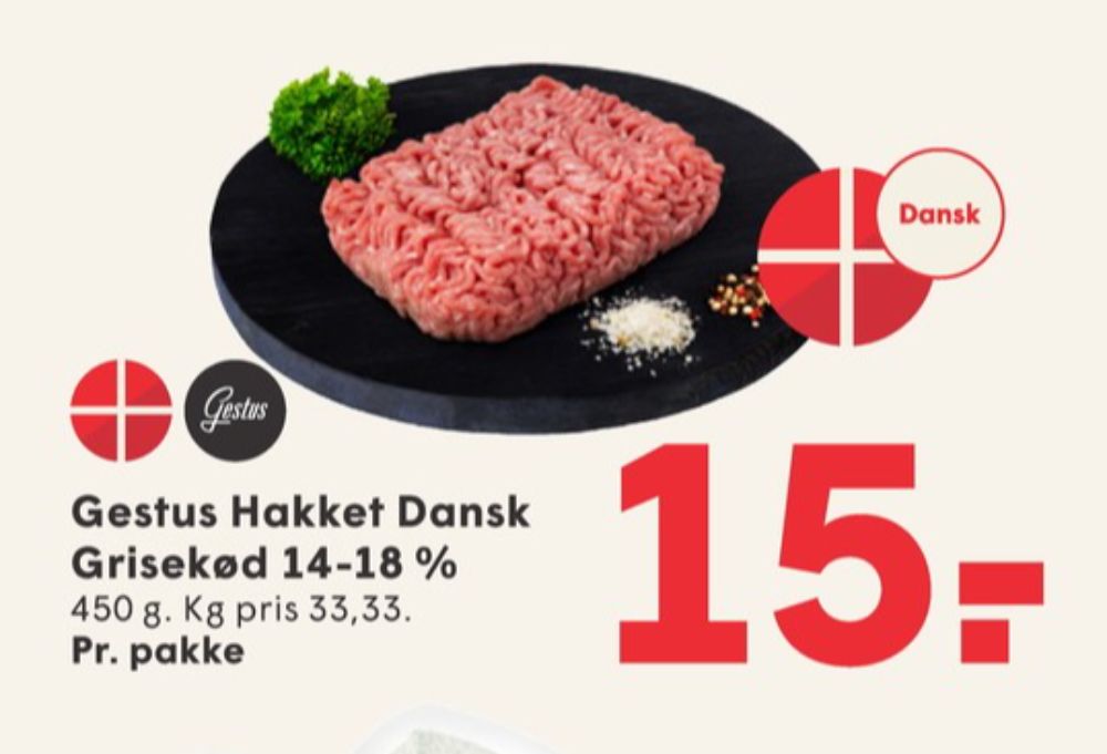Gestus, Hakket grisekød 14-18%
