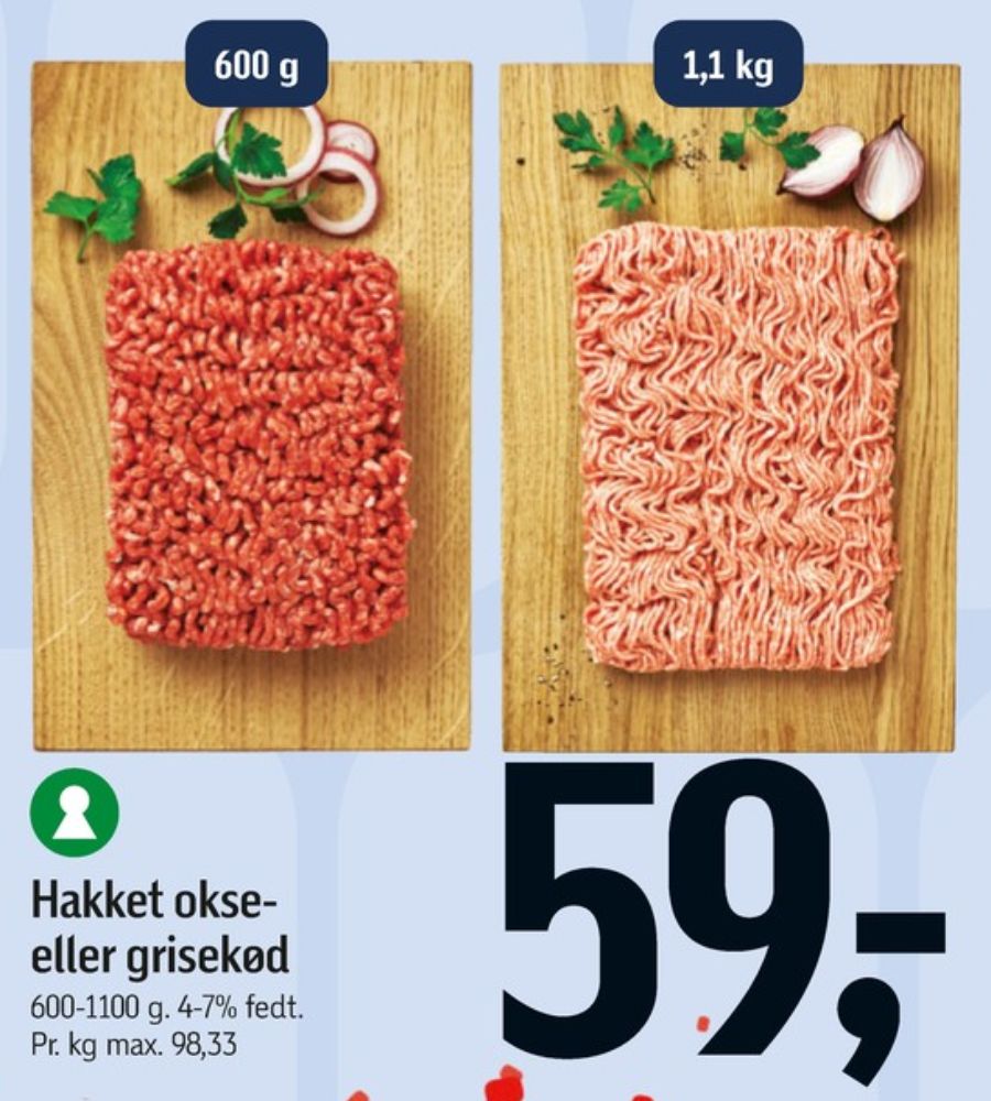Hakket grise og oksekød 4-7%