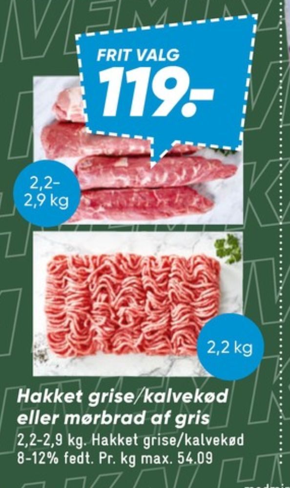 Hakket kalv og grisekød 8-12%