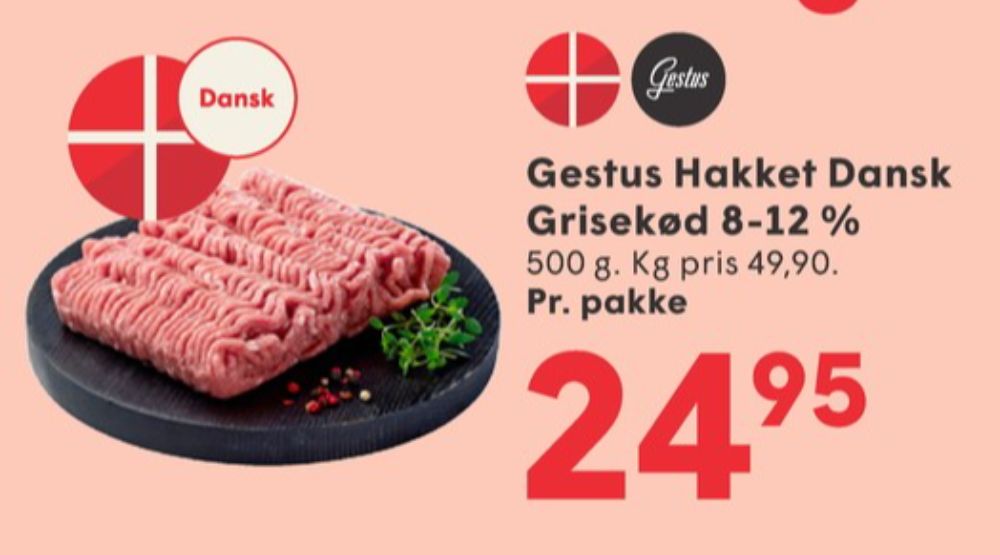 Gestus, Hakket grisekød 8-12%