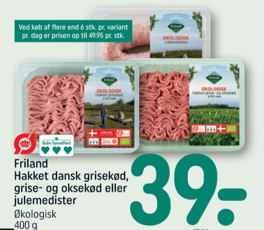 FRILAND Økologi, Hakket gris og oksekød 8-12%