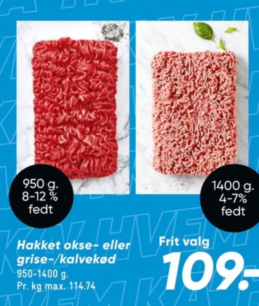 Hakket kalv og grisekød 4-7%