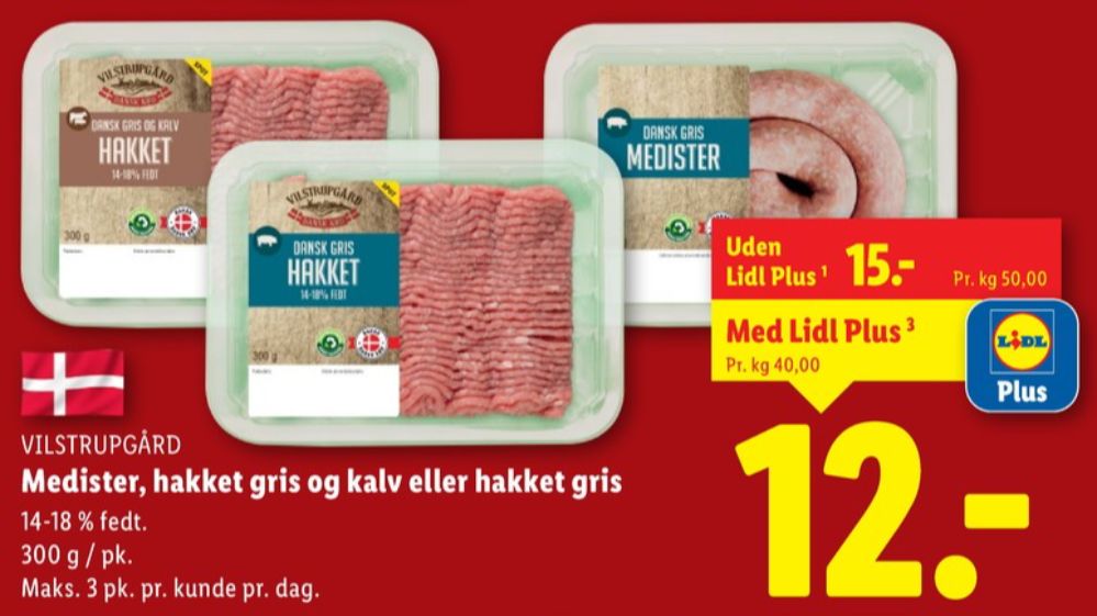 Vilstrupgård, Hakket kalv og grisekød 14-18%