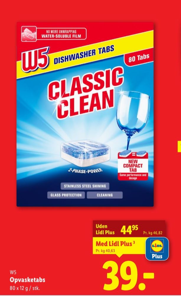 W5, Maskinopvask-tabs