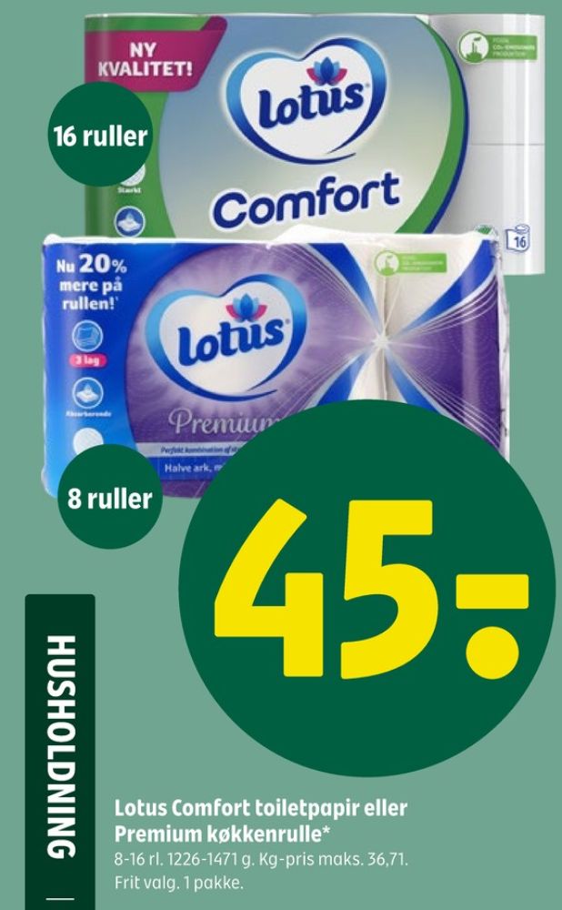 Lotus Comfort, Toiletpapir
