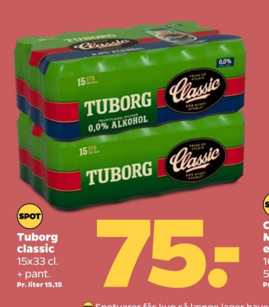 Tuborg Classic 0,0, Øl - Alkoholfri 15 pk.
