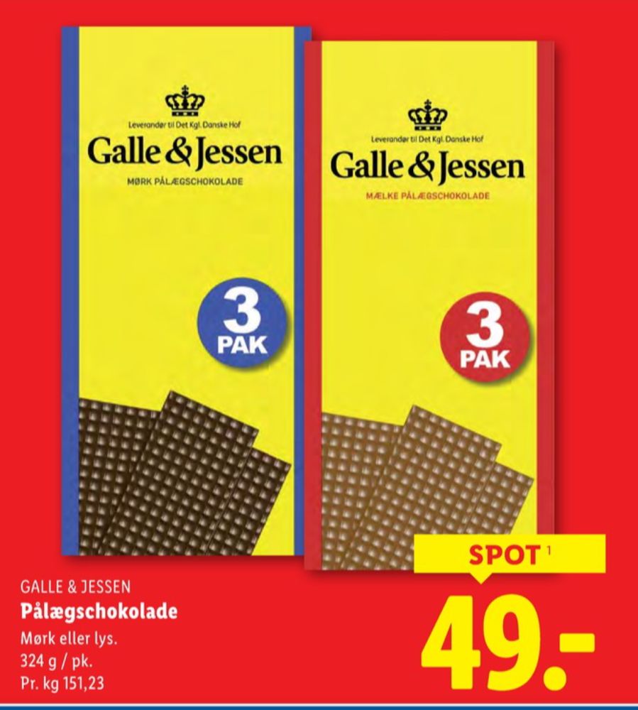 Galle & Jessen, Pålægschokolade Mælk