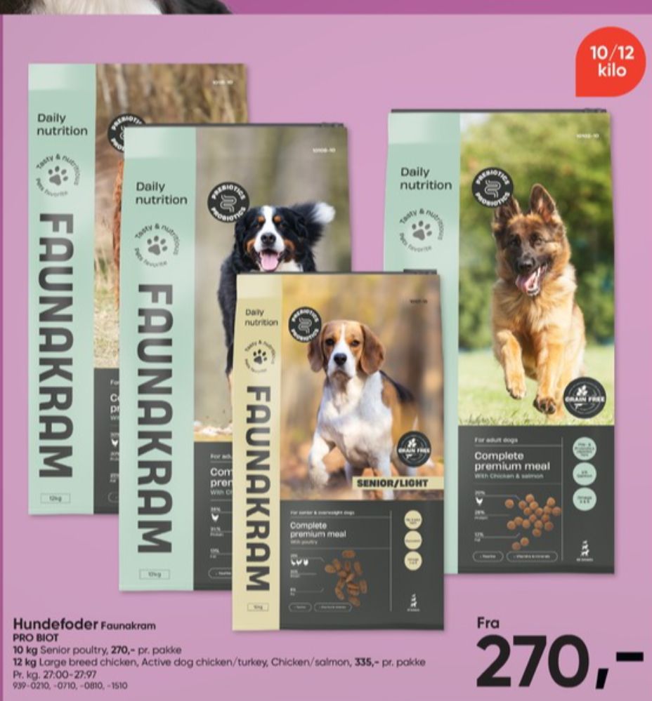 Faunakram, Hundefoder