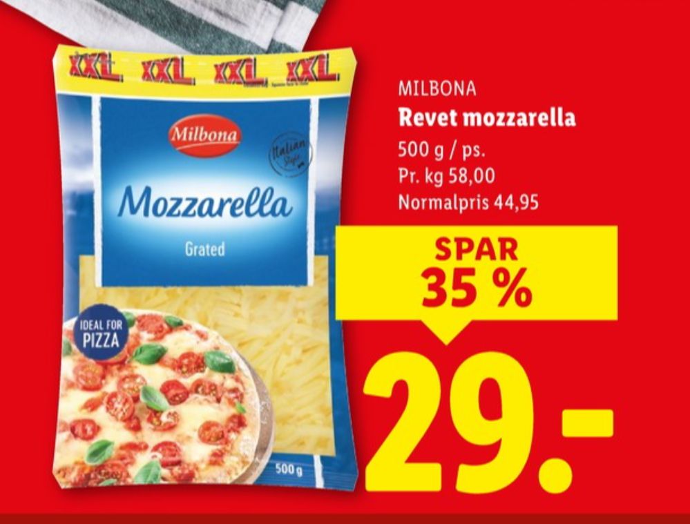 Milbona, Revet ost Mozzarella Grated