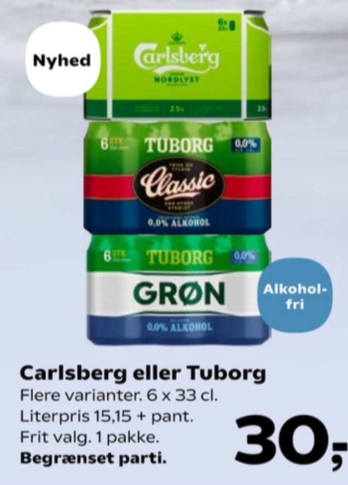 Tuborg Grøn 0,0, Øl - Alkoholfri 6 pk.