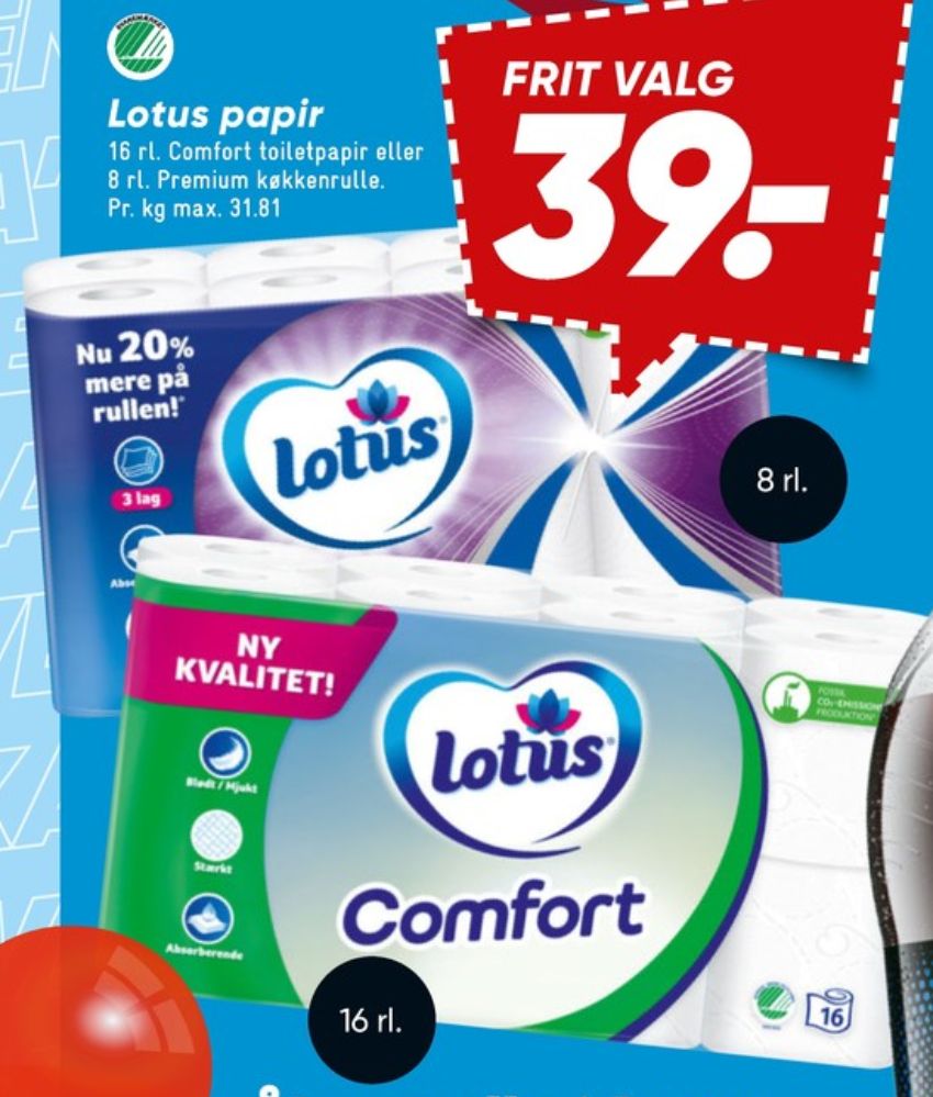 Lotus Comfort, Toiletpapir